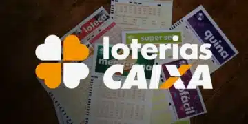 Cartelas de várias loterias da Caixa Econômica Federal, incluindo Mega-Sena, Quina e Dia de Sorte.