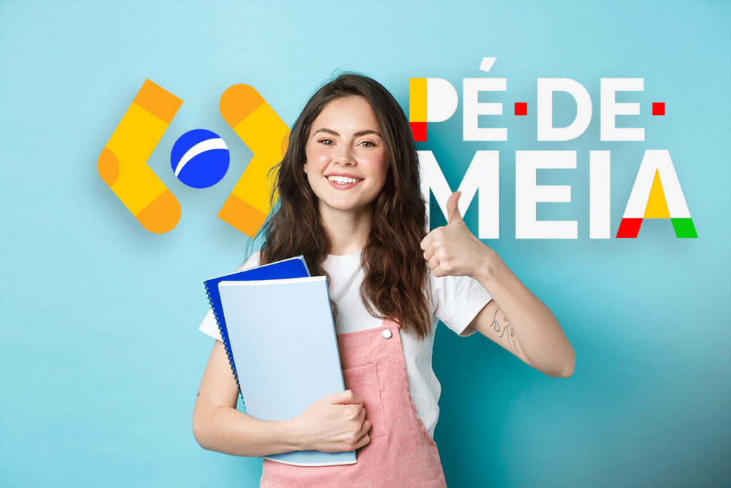 Estudante representando os beneficiários do programa Pé-de-Meia, que oferece incentivo financeiro para o ensino médio público.
