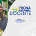 Banner oficial da Prova Nacional Docente com professor em biblioteca.