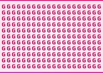 Desafio visual com várias letras G em linhas, com um C escondido entre elas em um tom rosa