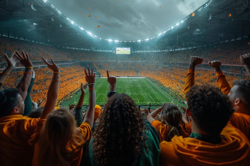 Torcida vibrando em um estádio lotado com confetes caindo, ilustrando a empolgação para a cerimônia e o jogo de abertura da Copa do Mundo 2026 no dia 11 de junho.