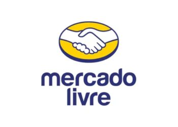 Logomarca Mercado Livre com símbolo de aperto de mãos em fundo branco