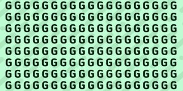 Teste visual com muitas letras G pretas em várias linhas sobre fundo verde.