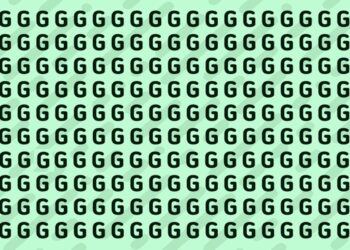 Teste visual com uma imagem mostrando muitas letras G maiúsculas em repetição sobre um fundo verde.