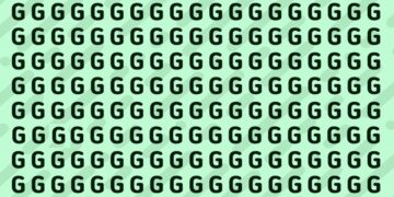 Teste visual com uma imagem mostrando muitas letras G maiúsculas em repetição sobre um fundo verde.