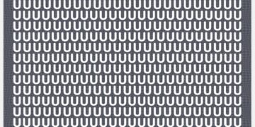 Teste visual com a imagem de desafio visual com várias letras U brancas e uma letra V escondida entre elas