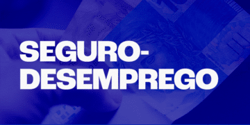 Arte gráfica azul com texto Seguro-Desemprego e cédulas de real ao fundo.