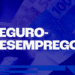 Arte gráfica azul com texto Seguro-Desemprego e cédulas de real ao fundo.