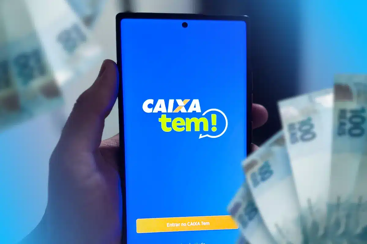 Uso do aplicativo CAIXA Tem para movimentar o Bolsa Família Tela do aplicativo CAIXA Tem em celular, indicando a movimentação do Bolsa Família sem necessidade de ir à agência.
