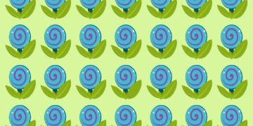 Desafio visual com vários doces em estilo de desenho animado, sendo que um deles é diferente dos demais.