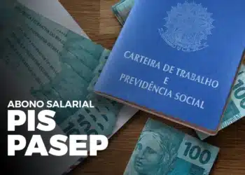 Imagem sobre o golpe do PIS/PASEP, com notas de dinheiro e a Carteira de Trabalho