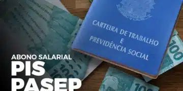 Imagem sobre o golpe do PIS/PASEP, com notas de dinheiro e a Carteira de Trabalho