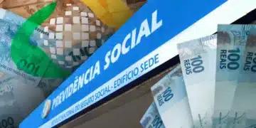 Imagem mostrando cédulas de 100 reais e o logo do INSS, ilustrando a lei sancionada para proibir descontos associativos em benefícios.