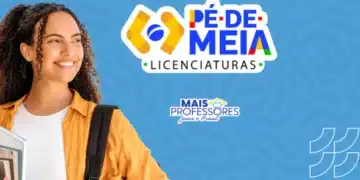 Estudante universitária representando o programa Pé-de-Meia Licenciaturas com informações sobre inscrições e pagamentos dos benefícios em 2026