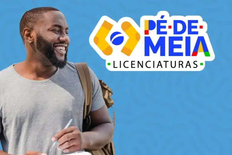 Pé-de-Meia Licenciaturas: acesso e permanência na graduação Estudante sorrindo com mochila representando o programa Pé-de-Meia Licenciaturas e o acesso à graduação em cursos de formação de professores