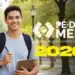 Estudante sorrindo com mochila, representando a nova plataforma Pé-de-Meia, para consultas financeiras de estudantes do ensino médio, com o ano de 2026 destacado.