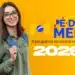 Estudante sorrindo com mochila e logo do programa Pé-de-Meia, sobre fundo amarelo vibrante, destacando a poupança do ensino médio.