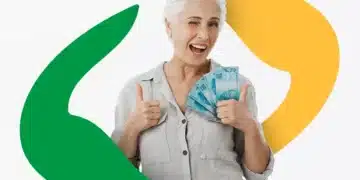 Mulher sorridente segurando notas de R$ 100, representando os beneficiários do INSS que receberam o reajuste em 2026.