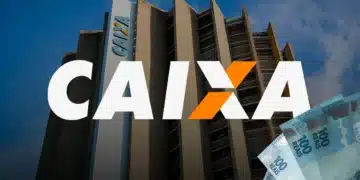 Logo da CAIXA com imagem do prédio da instituição e cédulas de 100 reais, destacando a liberação da primeira rodada do ressarcimento PIS/PASEP em 26 de janeiro.