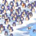 Teste visual com uma ilustração de vários pinguins; alguns usam acessórios engraçados no gelo