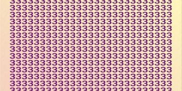 Teste visual com vários números 3 em roxo sobre fundo claro