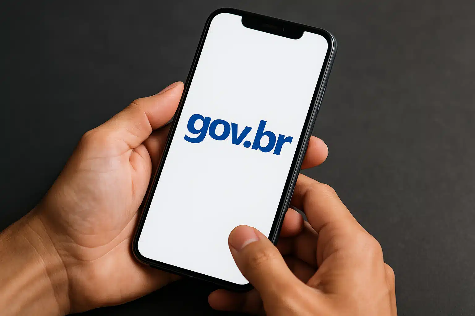 Conta gov.br. Pessoa segurando um smartphone com a tela exibindo o logo do gov.br.