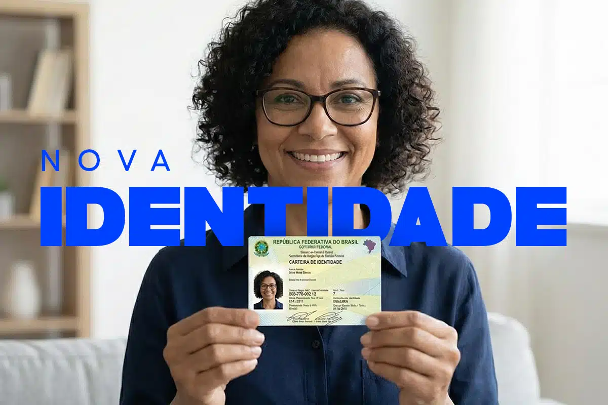 Como emitir a nova carteira de identidade nacional em 2026 Mulher segurando a nova carteira de identidade nacional representando o processo de emissão do documento em 2026