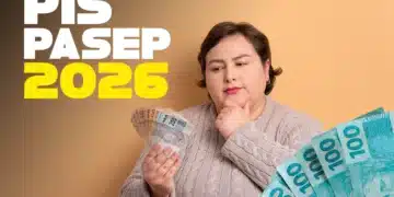 Mulher pensativa segura várias notas de reais enquanto observa atentamente o dinheiro