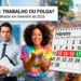 Homem de terno sério ao lado de mulher sorrindo com confetes e calendário de fevereiro de 2026 em destaque.