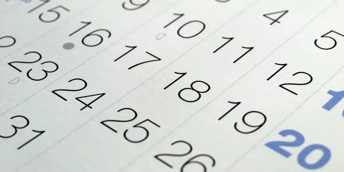 Feriados e pontos facultativos de 2026. Folha de calendário com datas destacadas na cor azul.