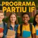 Quatro estudantes sorrindo com mochilas e cadernos, com o texto 'PROGRAMA PARTIU IF' acima.