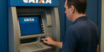 Homem utilizando caixa eletrônico da Caixa Econômica Federal