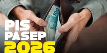 Homem abre carteira com notas de R$ 100 — abono salarial do PIS/Pasep 2026 liberado para trabalhadores nascidos em março e abril