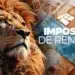 Leão do Imposto de Renda com notas de dinheiro ao fundo