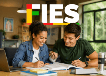 Estudantes universitários estudando juntos em preparação para o Fies.