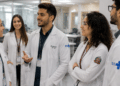 Profissionais da saúde participam de atividade em grupo durante formação e residência multiprofissional.