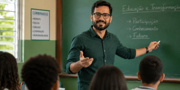 Professor ministra aula em sala de um instituto federal, representando a distribuição de novos cargos docentes pelo MEC.