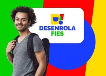 Arte com a marca do Desenrola Fies sobre fundo colorido e foto de estudante com mochila nas costas, em referência à renegociação de dívidas do financiamento estudantil