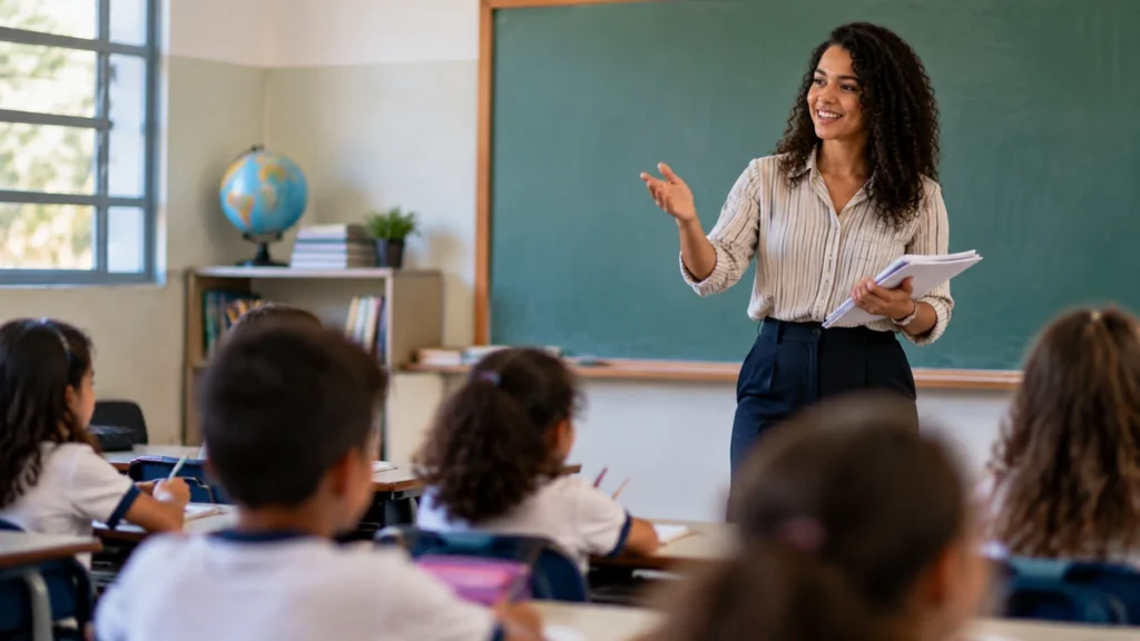 Candidatos da PND 2026 devem ficar atentos ao dia 10 de novembro; novas informações serão publicadas 1 Professora ministra aula em sala durante preparação para avaliação docente.