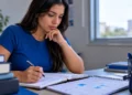 Candidata estudando e acompanhando etapas da Prova Nacional Docente 2026.