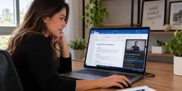 Pessoa utilizando um computador para estudar Microsoft Word em um curso online.