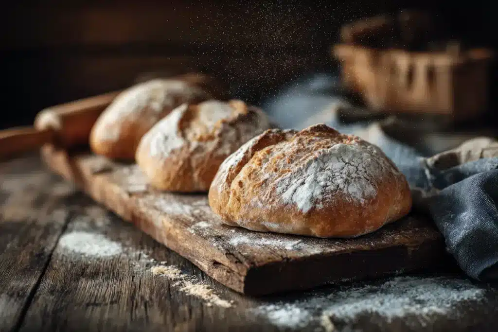 Pães italianos apresentados como exemplo da preparação ensinada no curso de panificação.